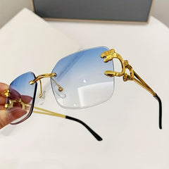 Women's Gradient Rimless Vintage Leopard Sunglasses