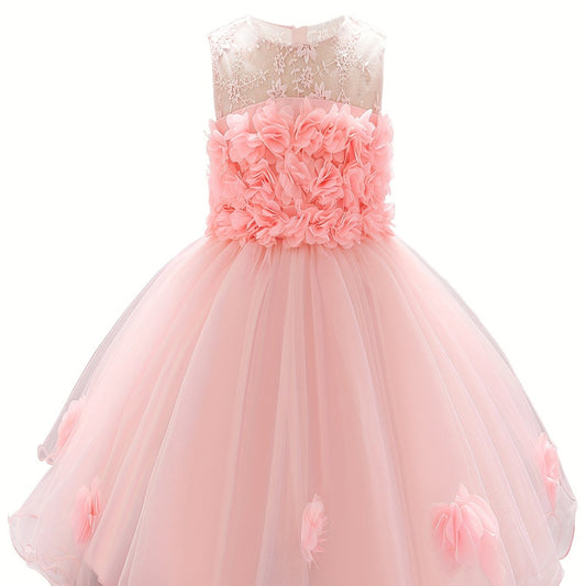 Gorgeous Sleeveless Flowers Embroidered Princess Dress for Little Girl's Party