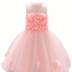 Gorgeous Sleeveless Flowers Embroidered Princess Dress for Little Girl's Party