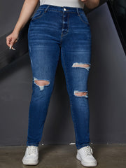 Ripped Button Up Stretch Skinny Jeans
