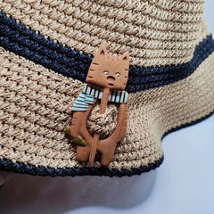 Wooden Cat Wearing Scarf Pin - Animal Pattern Pin For Girls