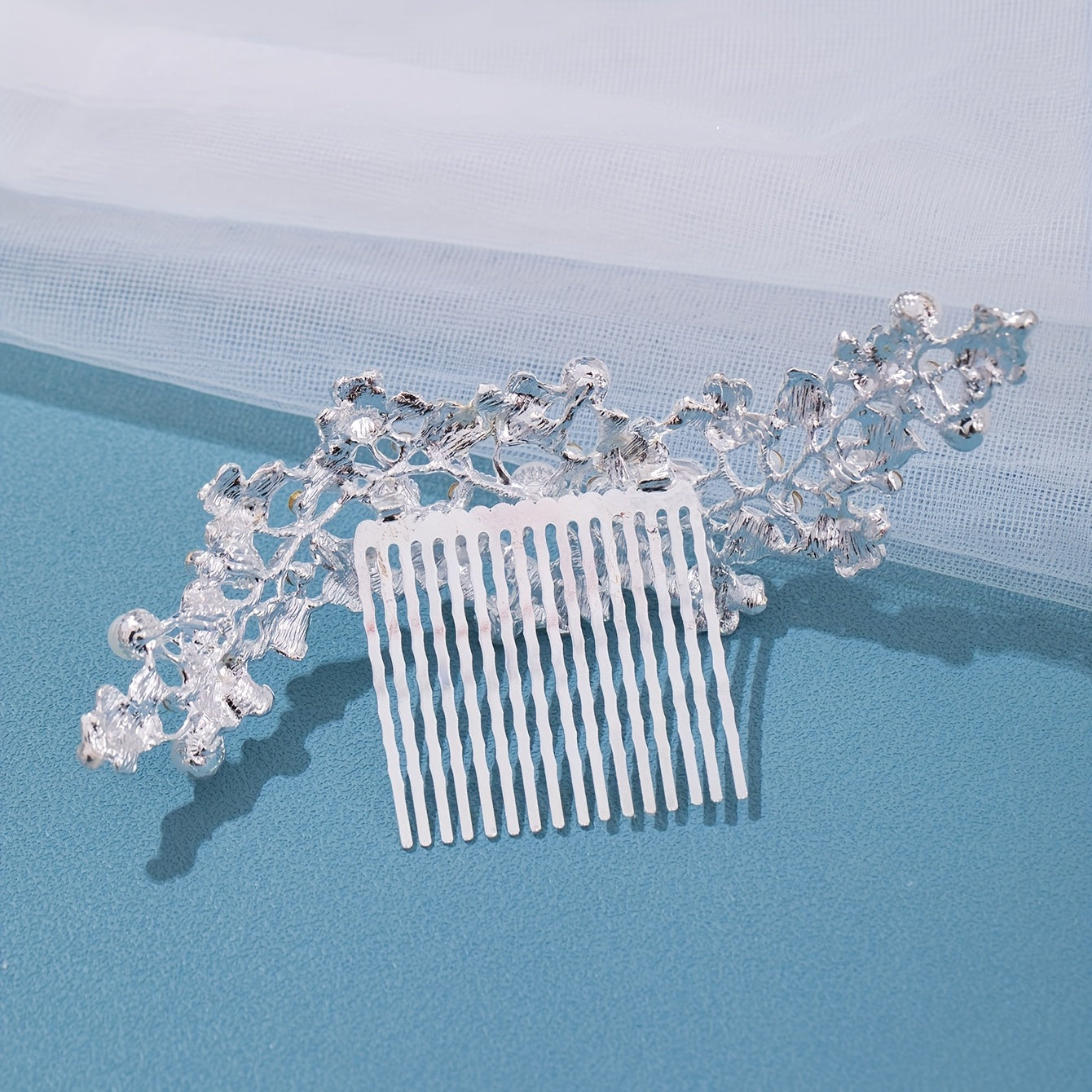 Girls Faux Pearl Rhinestone Hair Comb Princess Silver Flower Hairpin