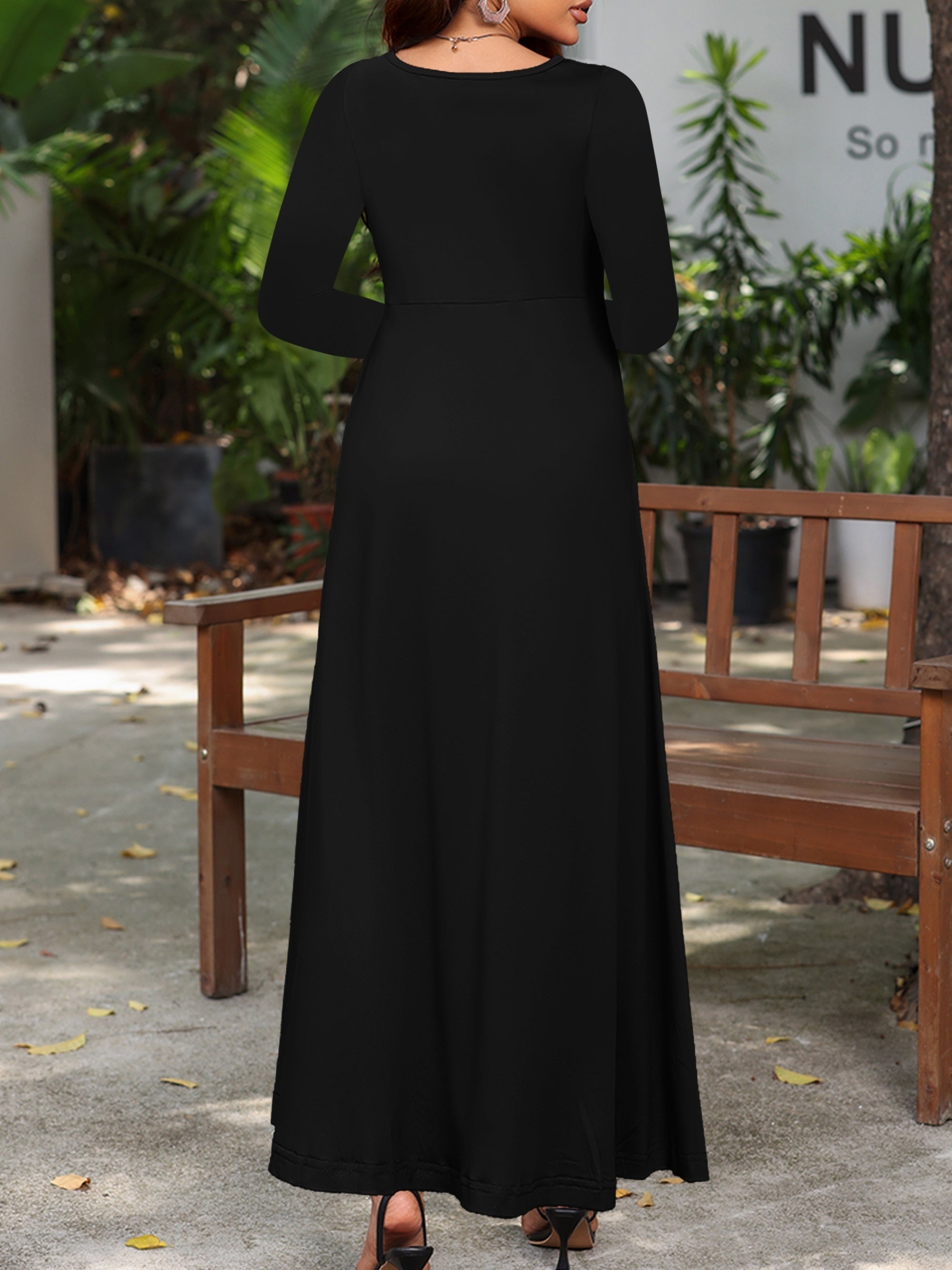 Maxi Dress Solid Long Sleeve High Stretch