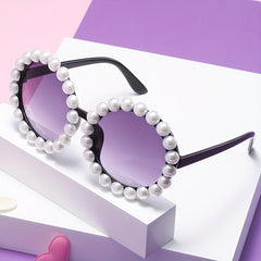 Faux Pearl Round Sunglasses Gradient UV400