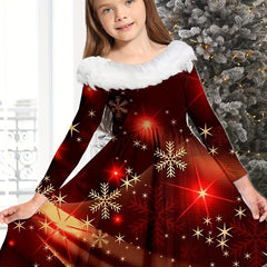 Snowflake & Fire Work Plush Collar Dress for Christmas