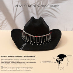 Rhinestone Tassel Vintage Fedora Cap Cowgirl Jazz Hat Unisex Boho Felt Hat