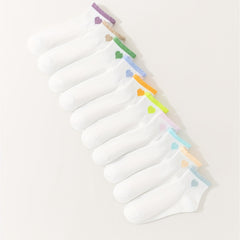 10 Pairs Heart Print Socks Breathable Women's Stockings & Hosiery
