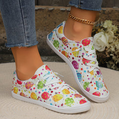 Colorful Print Flat Skate Shoes Lace Up Non Slip Walking Shoes