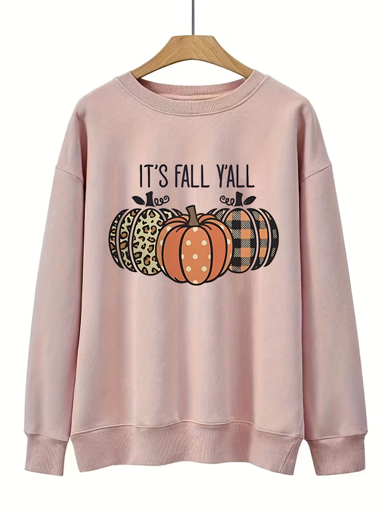 Pumpkin Print Long Sleeve Sweatshirt Crew Neck Fall Women's Clothing