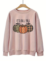 Pumpkin Print Long Sleeve Sweatshirt Crew Neck Fall Women's Clothing