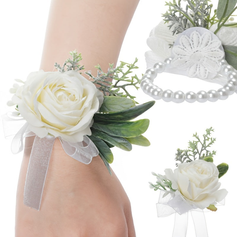Faux Pearl Wedding Wrist Corsage for Bride and Bridesmaids