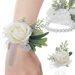 Faux Pearl Wedding Wrist Corsage for Bride and Bridesmaids
