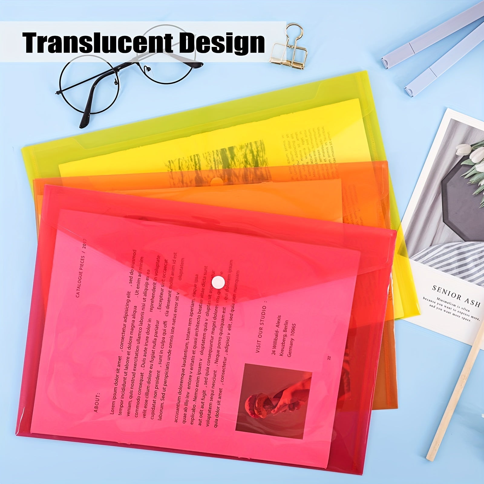 50pcs 8 Colors A4 Plastic Envelopes Set for Document Organization