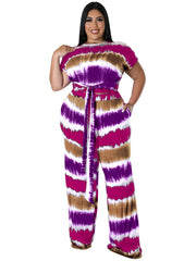 Tie Dye Short Sleeve Belted Crop Top & Loose Pants Set
