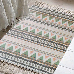 Boho Rainbow Tassel Mat, Cotton Linen, Room Decor