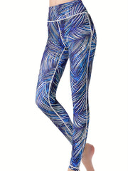 Striped Print High Waist Yoga Pants Slim Fit Butt Lifting Tummy Control