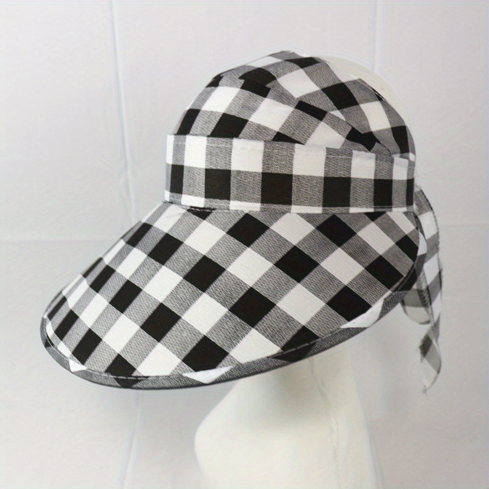 Plaid Pattern Visor Hat Wide Brim UV Protection Sun Hat