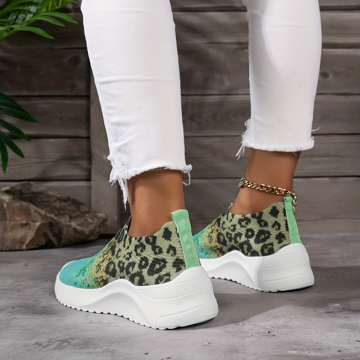 Women's Leopard Print Slip On Sneakers Lightweight Soft Shoes