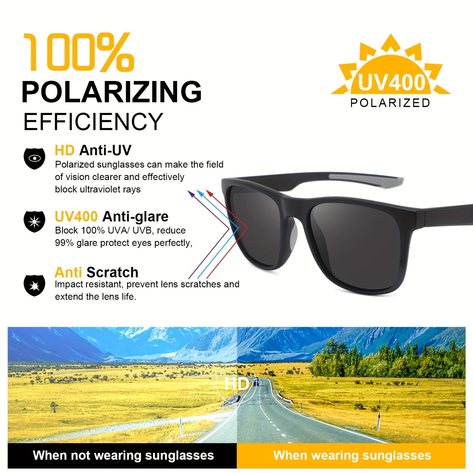 Men's Polarized Sport Sunglasses Double Square Frame + Case
