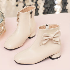 Girls Bowknot Zipper Boots Lightweight Non Slip Indoor Outdoor Travel Boots