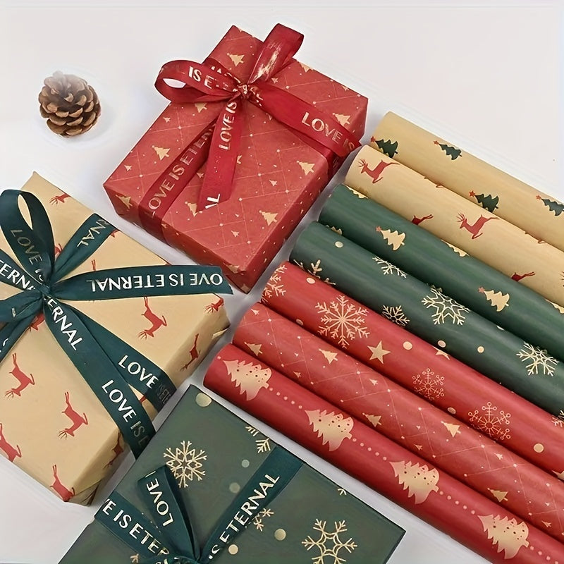 7pcs Christmas Wrapping Paper Flower Gift Bouquet Packaging