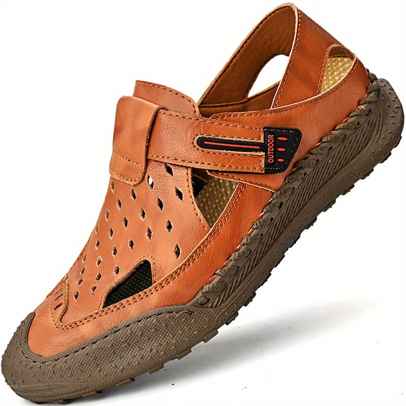 Men's Solid Stitch Closed Toe Sandals Rubber Sole Non-slip Shoes