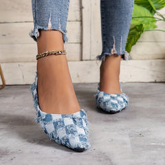 Women's Plaid Pattern Flat Shoes Point Toe Lightweight Walking Shoes