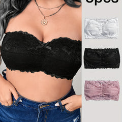 3 Pack Plus Size Bra Set Lace Wireless Tube Bralette Three Piece Set
