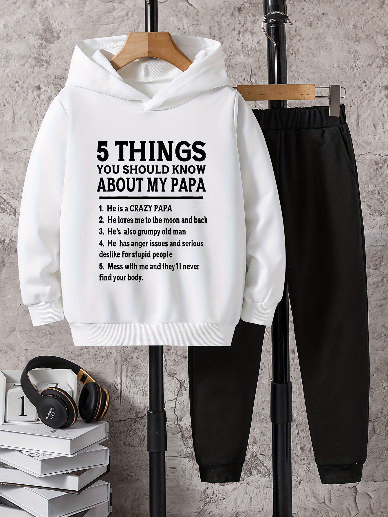 Boys Papa Print Hoodie & Sweatpants Set