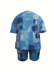 Denim Print Tee & Shorts 2pc Set