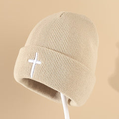 Cross Embroidery Knitted Hat Men's Beanie