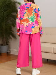 Floral Print Shirt & Wide Leg Pants Set