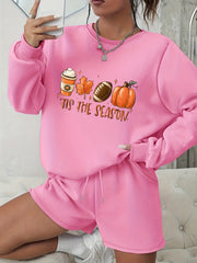 Women's Plus Graphic Print Long Sleeve Sweatshirt & Shorts Set