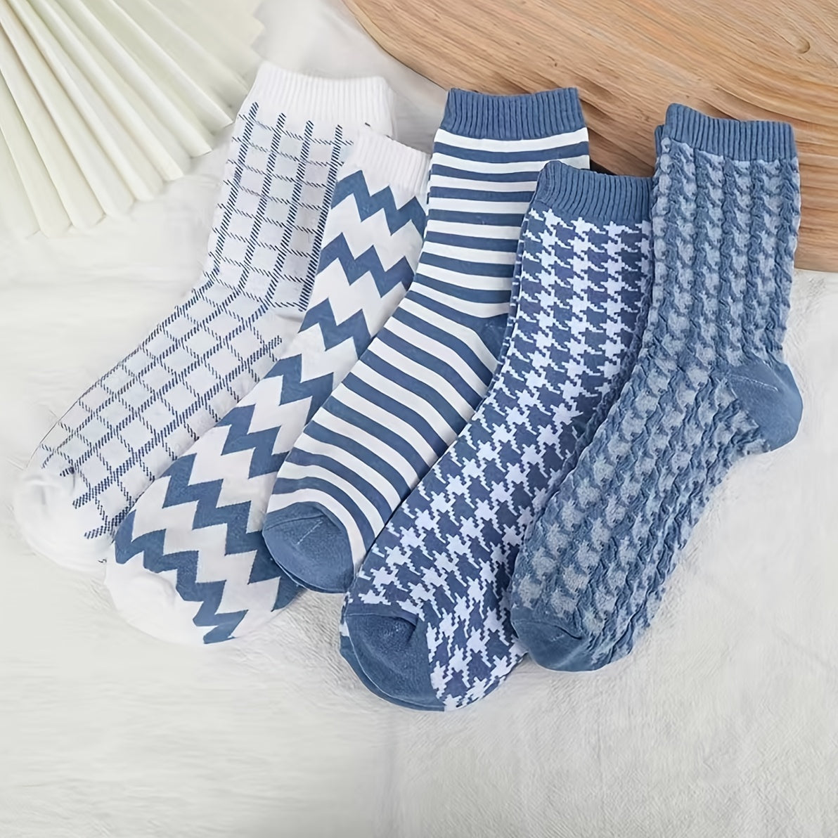 5 Pairs Plaid Striped Crew Socks