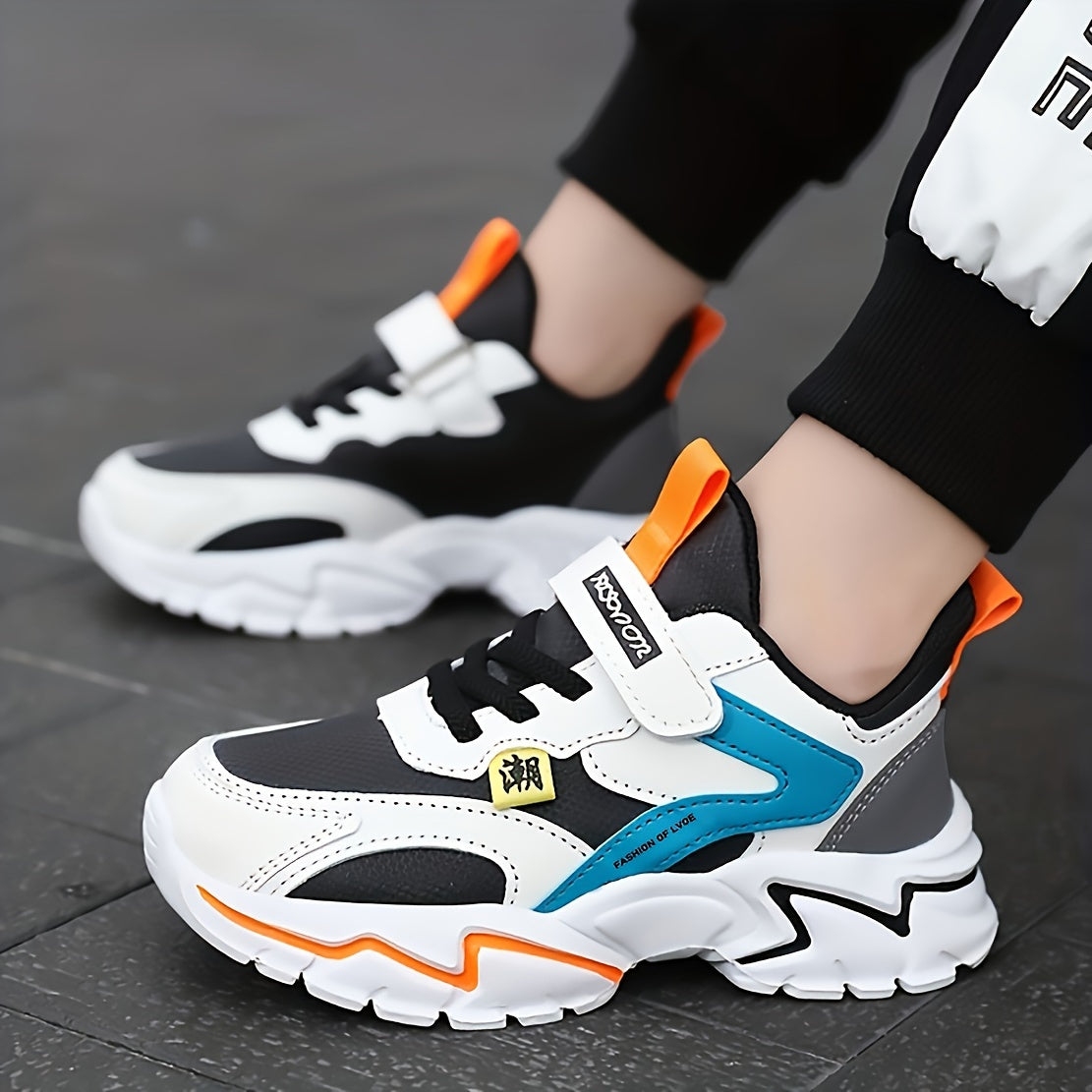 Kids Block Hook And Loop Sneakers with Letters Decoration