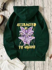 Purple Butterfly Drawstring Hooded Sweater