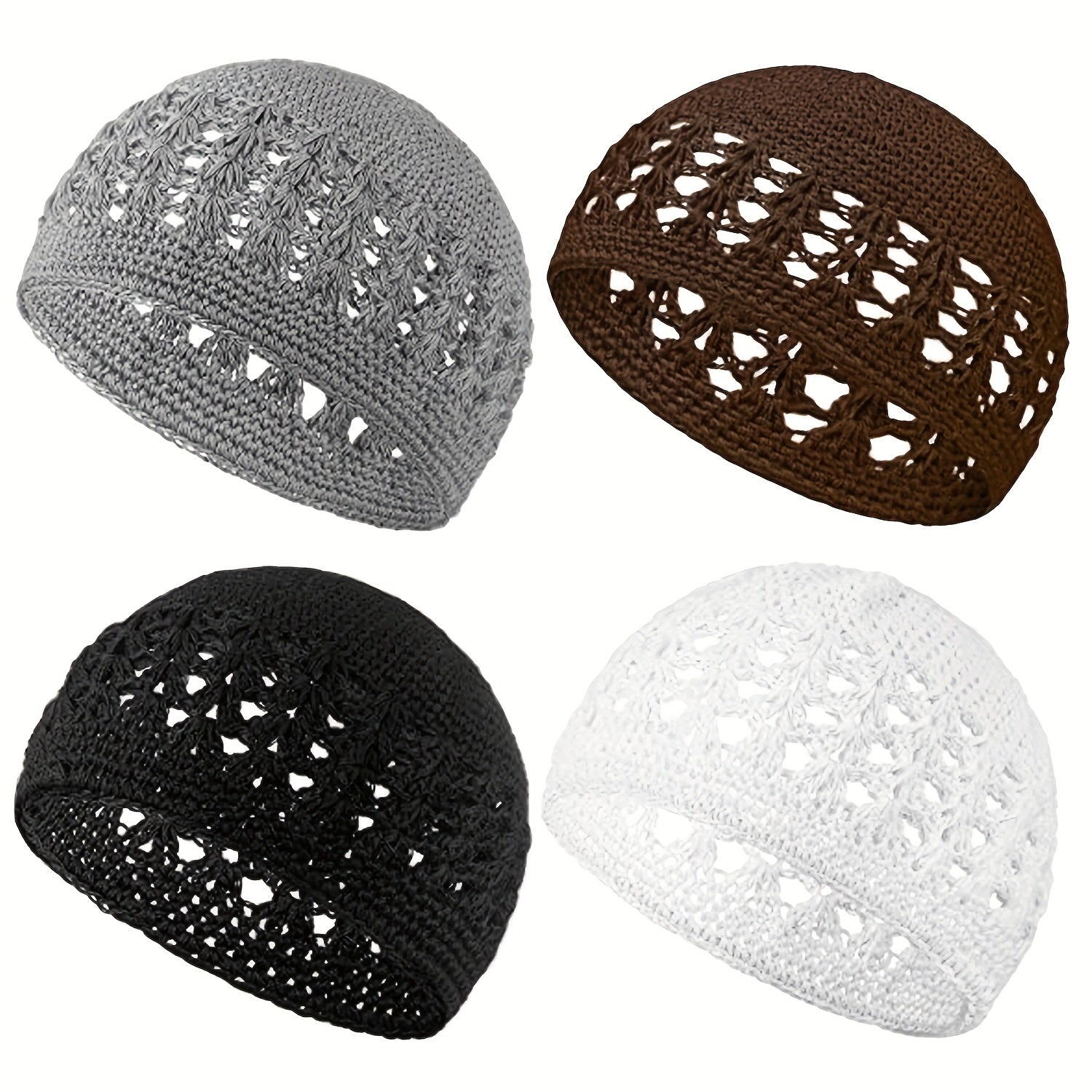 4pcs Hollow Out Knitted Beanie Unisex Skull Cap Elastic Knit Hat