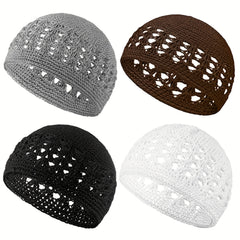 4pcs Hollow Out Knitted Beanie Unisex Skull Cap Elastic Knit Hat
