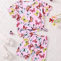 Girls Butterfly Print Tee & Shorts Set - Summer Clothes