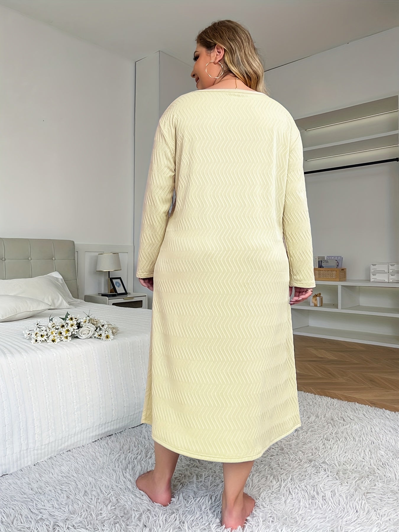 Wave Print Long Sleeve Nightdress
