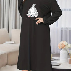 Cat Print Long Sleeve Nightdress