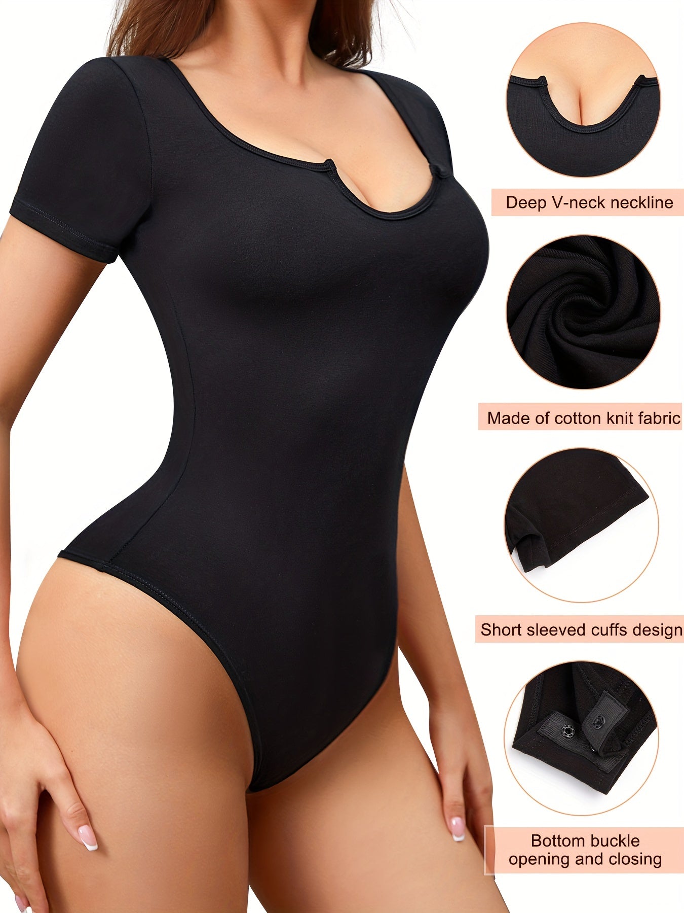Square Neck Tight Bodysuit Short Sleeve Shapewear
