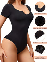 Square Neck Tight Bodysuit Short Sleeve Shapewear
