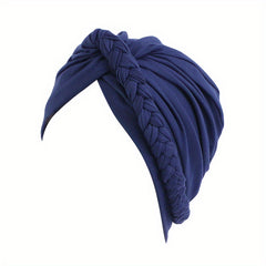 Solid Braided Turban Elastic Chemo Cap Hijab Bonnet Headwear Beanie Cap