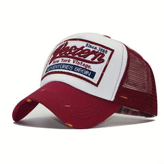 Vintage Block Trucker Hat Western Embroidery Patch Baseball Cap