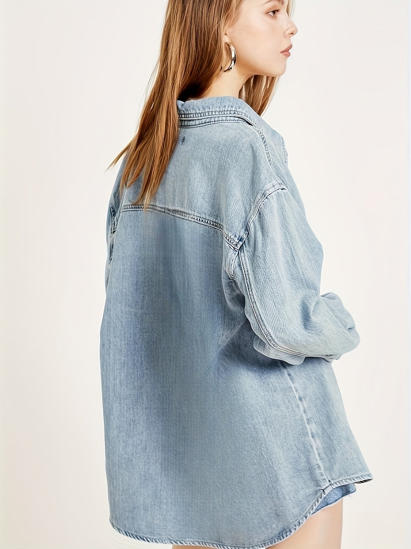 Loose Fit Long Sleeves Denim Shirt Women's Clothing