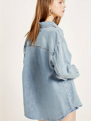 Loose Fit Long Sleeves Denim Shirt Women's Clothing