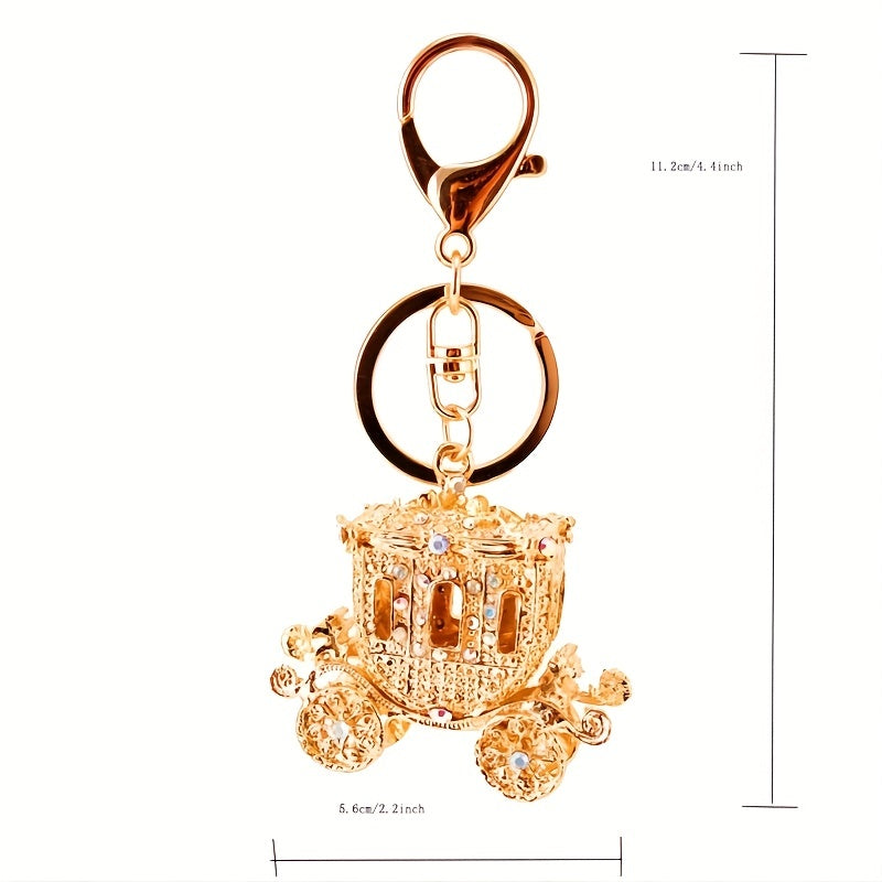 Rhinestone Pumpkin Keychain Golden Carriage Pendant