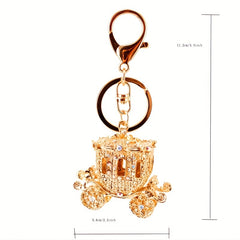 Rhinestone Pumpkin Keychain Golden Carriage Pendant