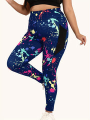 Sports Leggings Women's Plus Splash Print Wide Band Waist High Rise
